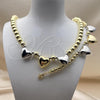 Oro Laminado Necklace and Bracelet, Gold Filled Style Heart and Ball Design, Polished, Two Tone, 06.341.0011