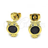 Oro Laminado Stud Earring, Gold Filled Style Owl Design, with Black and White Cubic Zirconia, Polished, Golden Finish, 02.94.0076