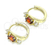 Oro Laminado Huggie Hoop, Gold Filled Style with Garnet and White Cubic Zirconia, Polished, Golden Finish, 02.210.0608.12
