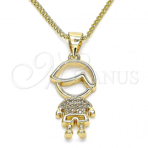 Oro Laminado Pendant Necklace, Gold Filled Style Little Boy Design, with White Micro Pave, Polished, Golden Finish, 04.156.0260.20