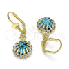 Oro Laminado Leverback Earring, Gold Filled Style with Blue Topaz and White Crystal, Polished, Golden Finish, 02.122.0113.8