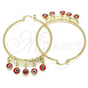 Oro Laminado Large Hoop, Gold Filled Style Evil Eye Design, Red Resin Finish, Golden Finish, 02.380.0072.3.50