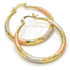 Oro Laminado Medium Hoop, Gold Filled Style Hollow Design, Diamond Cutting Finish, Tricolor, 02.170.0086.1.40