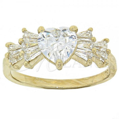 Oro Laminado Multi Stone Ring, Gold Filled Style Heart and Baguette Design, with White Cubic Zirconia, Polished, Golden Finish, 5.172.032.08 (Size 8)