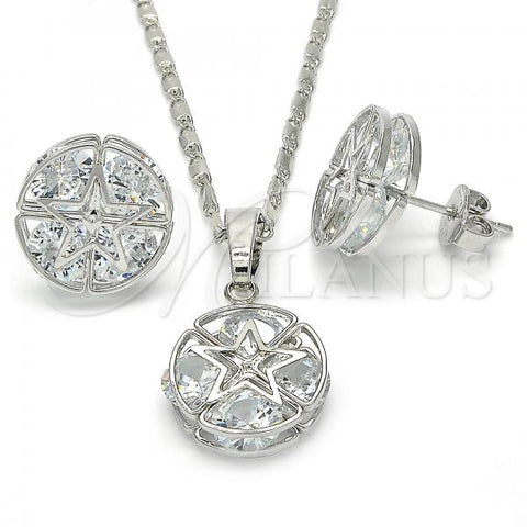 Rhodium Plated Earring and Pendant Adult Set, Star Design, with White Cubic Zirconia, Polished, Rhodium Finish, 10.106.0004.1