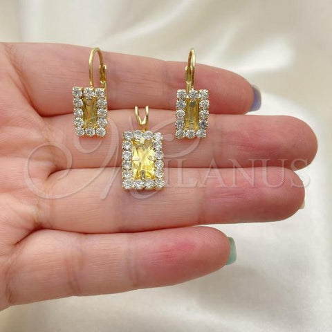 Oro Laminado Earring and Pendant Adult Set, Gold Filled Style with Champagne and White Cubic Zirconia, Golden Finish, 5.057.014.1