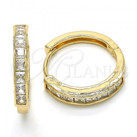 Oro Laminado Huggie Hoop, Gold Filled Style with White Cubic Zirconia, Polished, Golden Finish, 02.210.0106.25