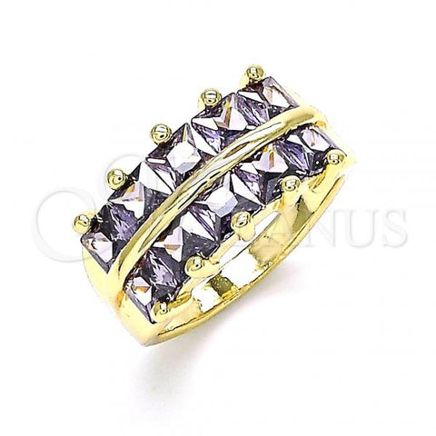 Oro Laminado Multi Stone Ring, Gold Filled Style with Amethyst Cubic Zirconia, Polished, Golden Finish, 01.346.0020.5.09