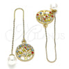 Oro Laminado Threader Earring, Gold Filled Style Tree Design, with Multicolor Crystal, Polished, Golden Finish, 02.380.0069.1
