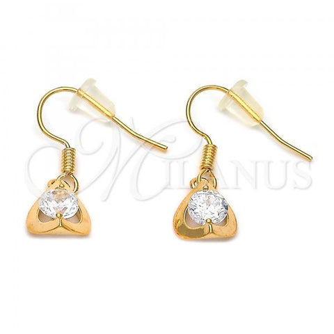 Oro Laminado Dangle Earring, Gold Filled Style Heart Design, with White Cubic Zirconia, Polished, Golden Finish, 02.171.0030