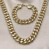 Oro Laminado Necklace and Bracelet, Gold Filled Style Miami Cuban Design, Polished, Golden Finish, 06.331.0008