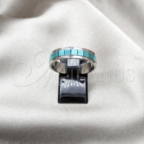 Stainless Steel Mens Ring, Blue Resin Finish, Steel Finish, 01.63.0702.14