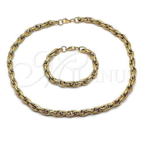 Stainless Steel Necklace and Bracelet, Rope Design, Polished, Golden Finish, 06.116.0022.2
