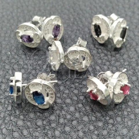 Sterling Silver Stud Earring, Flower Design, with White Cubic Zirconia, Polished, Silver Finish, 02.398.0021