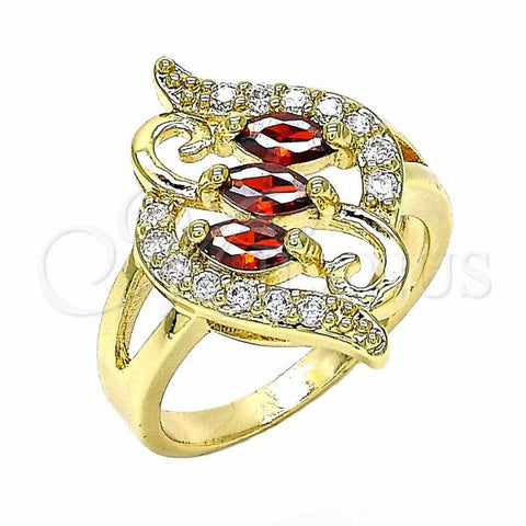 Oro Laminado Multi Stone Ring, Gold Filled Style with Garnet and White Cubic Zirconia, Polished, Golden Finish, 01.283.0011.07 (Size 7)