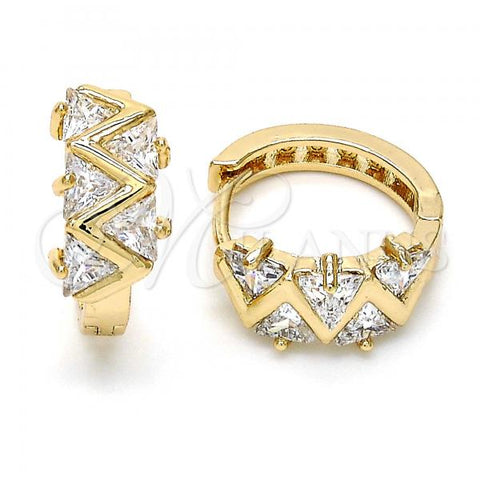 Oro Laminado Huggie Hoop, Gold Filled Style with White Cubic Zirconia, Polished, Golden Finish, 02.210.0036.15