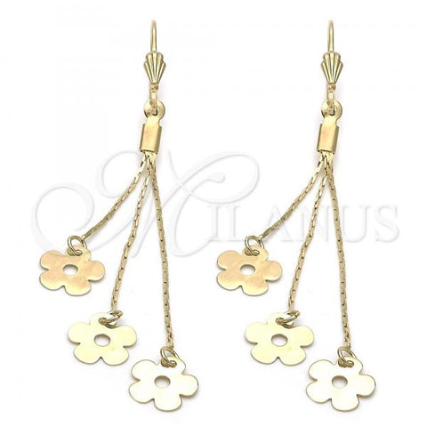Oro Laminado Long Earring, Gold Filled Style Flower Design, Golden Finish, 5.077.005