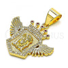 Oro Laminado Religious Pendant, Gold Filled Style Jesus and Wings Design, with White Micro Pave and Ruby Cubic Zirconia, Polished, Golden Finish, 05.342.0149
