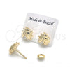Oro Laminado Stud Earring, Gold Filled Style Ladybug Design, with White Crystal, Multicolor Polished, Golden Finish, 02.02.0509