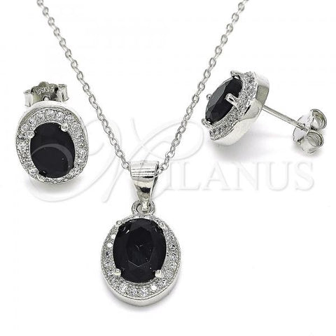 Sterling Silver Earring and Pendant Adult Set, with Black Cubic Zirconia and White Micro Pave, Polished, Rhodium Finish, 10.175.0077.4