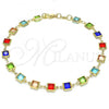 Oro Laminado Fancy Anklet, Gold Filled Style with Multicolor Cubic Zirconia, Polished, Golden Finish, 03.326.0002.1.10
