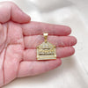 Oro Laminado Religious Pendant, Gold Filled Style with White Micro Pave, Polished, Golden Finish, 05.342.0213