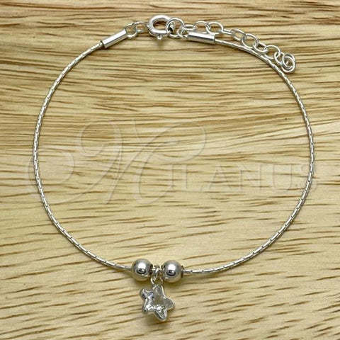 Sterling Silver Adjustable Bolo Bracelet, Star and Ball Design, Polished, Silver Finish, 03.402.0013.07
