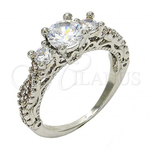 Oro Laminado Multi Stone Ring, Gold Filled Style with White Cubic Zirconia, Polished, Rhodium Finish, 01.94.0002.1.08 (Size 8)