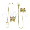 Oro Laminado Threader Earring, Gold Filled Style Butterfly Design, with Multicolor Micro Pave, Polished, Golden Finish, 02.210.0335.1
