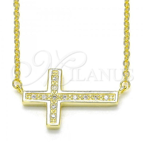 Sterling Silver Pendant Necklace, Cross Design, with White Micro Pave, Polished, Golden Finish, 04.336.0100.2.16