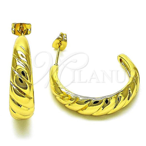 Oro Laminado Medium Hoop, Gold Filled Style Chunky Design, Diamond Cutting Finish, Golden Finish, 02.341.0155.25
