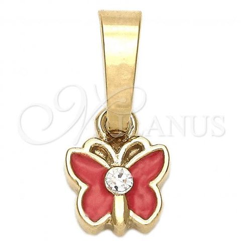 Oro Laminado Fancy Pendant, Gold Filled Style Butterfly Design, with White Crystal, Orange Enamel Finish, Golden Finish, 05.163.0065.5
