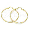 Oro Laminado Large Hoop, Gold Filled Style Diamond Cutting Finish, Tricolor, 02.213.0156.1.60