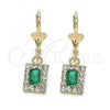 Oro Laminado Dangle Earring, Gold Filled Style with Green and White Crystal, Polished, Golden Finish, 02.122.0117.6