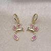 Oro Laminado Long Earring, Gold Filled Style Bird Design, with Ruby Micro Pave, Polished, Golden Finish, 02.196.0103