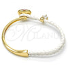 Oro Laminado Individual Bangle, Gold Filled Style Heart Design, with Light Siam Swarovski Crystals and White Micro Pave, Polished, Golden Finish, 07.239.0008.6 (03 MM Thickness, One size fits all)