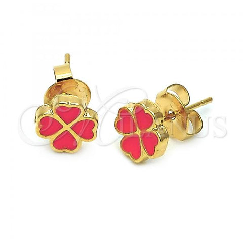 Oro Laminado Stud Earring, Gold Filled Style Flower Design, Orange Enamel Finish, Golden Finish, 02.64.0380 *PROMO*