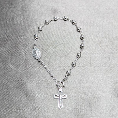 Sterling Silver Bracelet Rosary, Ball and Cross Design, Polished, Silver Finish, 09.392.0002.07