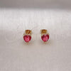 Oro Laminado Stud Earring, Gold Filled Style Heart Design, with Ruby Cubic Zirconia, Polished, Golden Finish, 02.342.0290.1