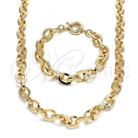 Oro Laminado Necklace and Bracelet, Gold Filled Style Chunky Design, Polished, Golden Finish, 06.378.0003