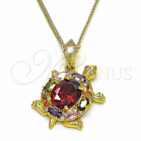 Oro Laminado Pendant Necklace, Gold Filled Style Turtle Design, with Multicolor Cubic Zirconia, Polished, Golden Finish, 04.346.0010.1.20