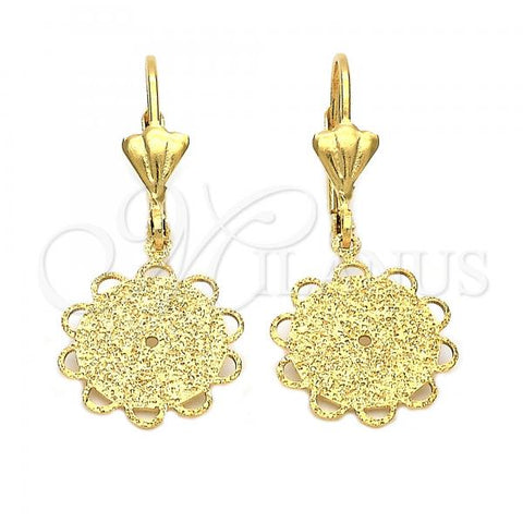 Oro Laminado Dangle Earring, Gold Filled Style Flower Design, Matte Finish, Golden Finish, 5.081.015