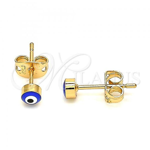 Oro Laminado Stud Earring, Gold Filled Style Evil Eye Design, Blue Enamel Finish, Golden Finish, 02.213.0186.2 *PROMO*