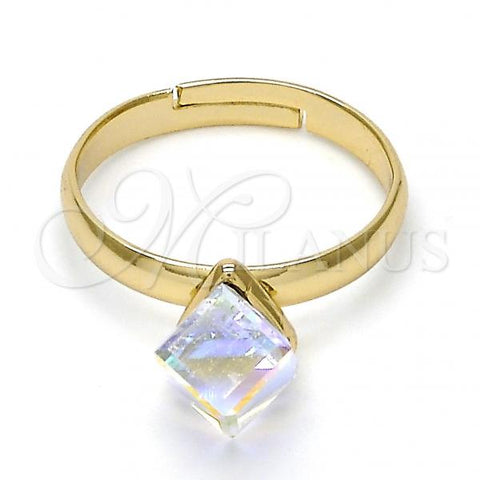Oro Laminado Multi Stone Ring, Gold Filled Style with Aurore Boreale Swarovski Crystals, Polished, Golden Finish, 01.239.0003.9 (One size fits all)