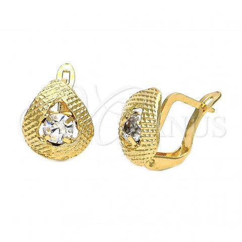 Oro Laminado Leverback Earring, Gold Filled Style Teardrop Design, with White Cubic Zirconia, Diamond Cutting Finish, Golden Finish, 5.127.047.2