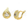 Oro Laminado Leverback Earring, Gold Filled Style Teardrop Design, with White Cubic Zirconia, Diamond Cutting Finish, Golden Finish, 5.127.047.2