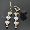 Oro Laminado Long Earring, Gold Filled Style Heart Design, with White Cubic Zirconia, Polished, Tricolor, 5.082.009
