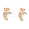 Sterling Silver Stud Earring, Moon Design, with White Cubic Zirconia, Polished, Rose Gold Finish, 02.369.0036.1