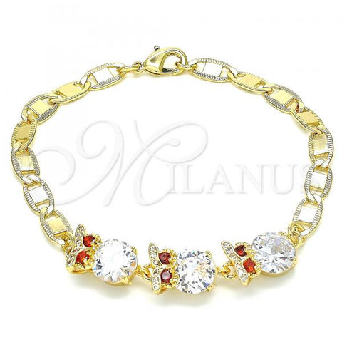 Oro Laminado Fancy Bracelet, Gold Filled Style Owl Design, with Garnet and White Cubic Zirconia, Polished, Golden Finish, 03.63.2135.07