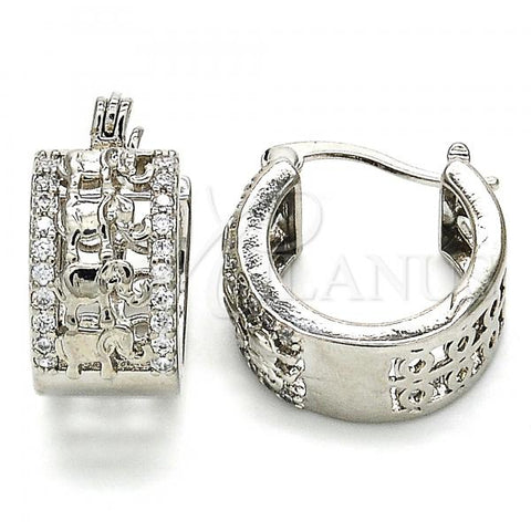 Rhodium Plated Small Hoop, Elephant Design, with White Cubic Zirconia, Polished, Rhodium Finish, 02.210.0278.4.15